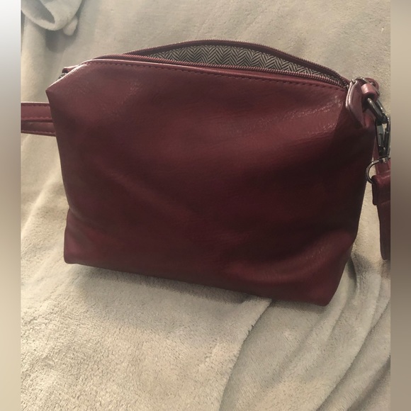 As New-Burgundy-Red Vegan Leather” Black Caviar” cross body handbag - Picture 16 of 16